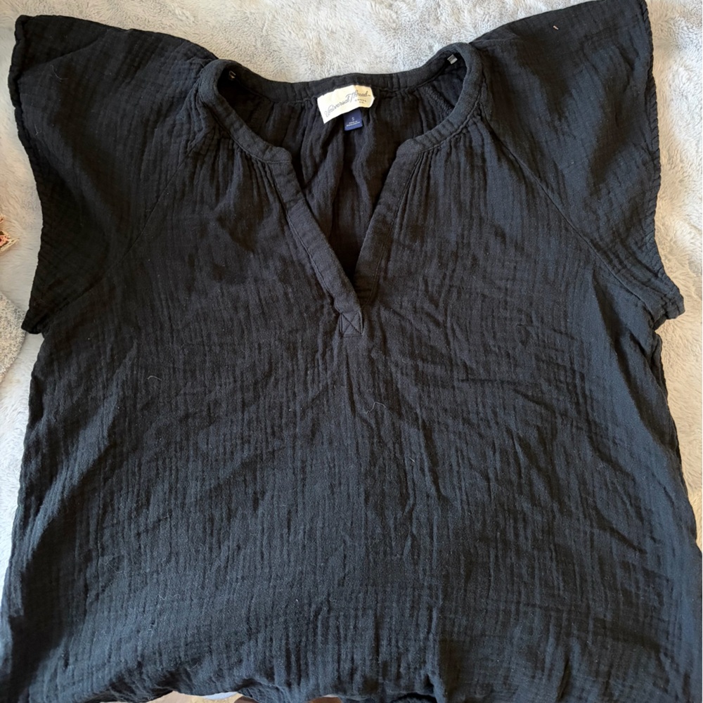 Madewell Black Gauze Split-Neck Short Sleeve Top and shorts set